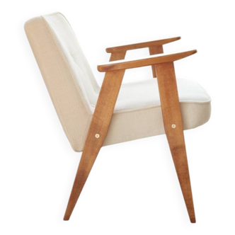 Vintage armchair in natural ecru linen, model 366