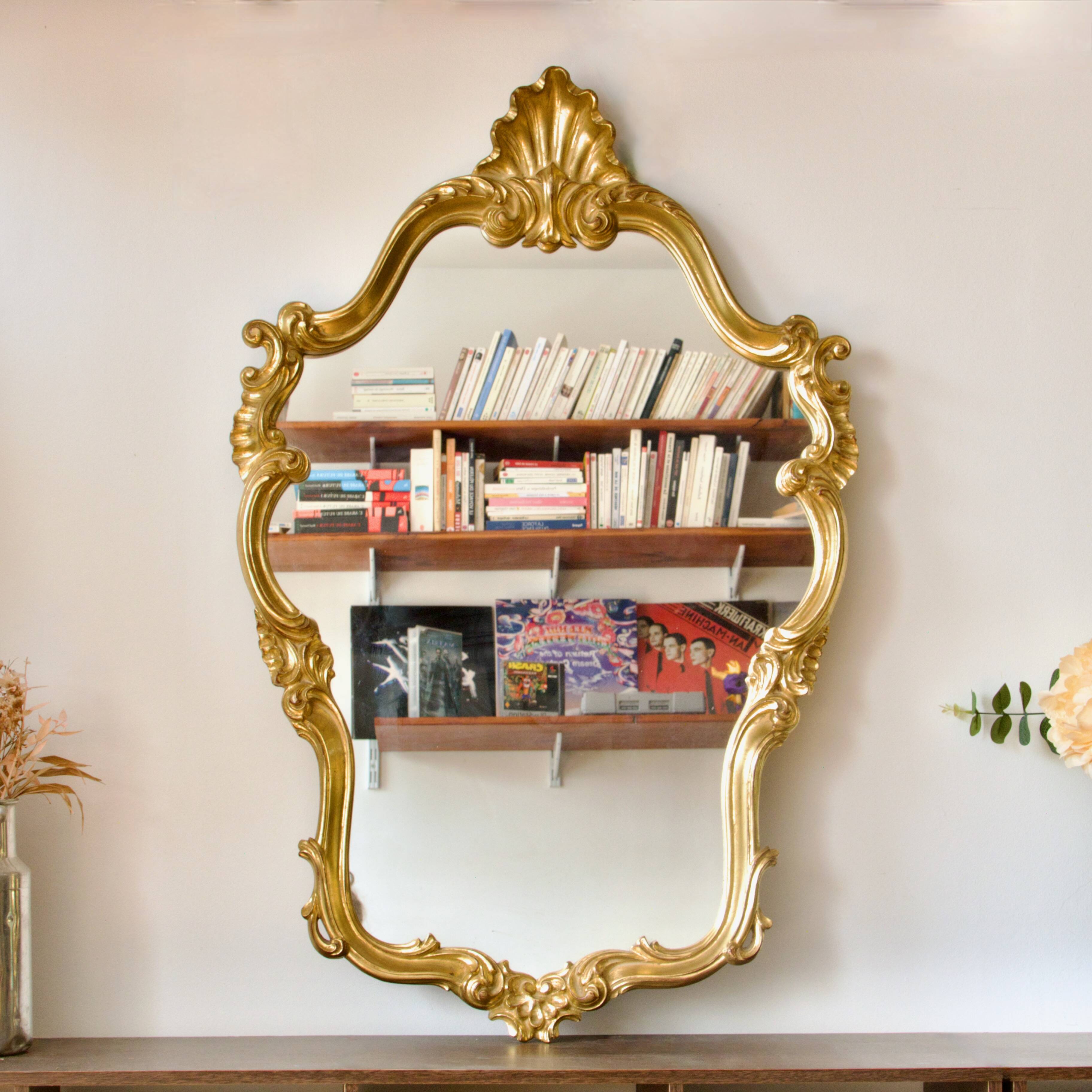 Very large gilded shell mirror Rocaille Louis XV