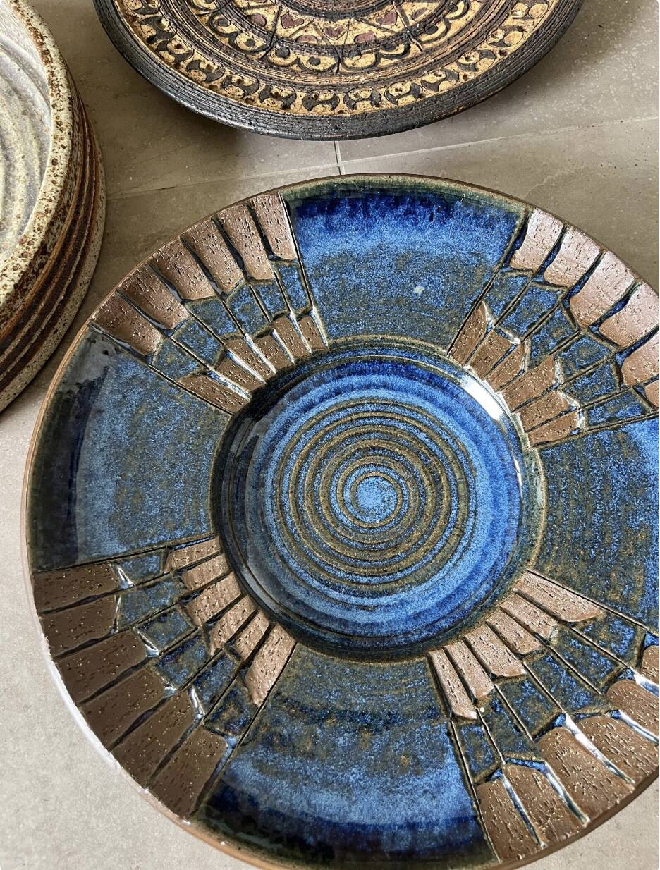 BOWL plate,  MICHAEL ANDERSEN denmark,Stoneware, relief design, centerpiece