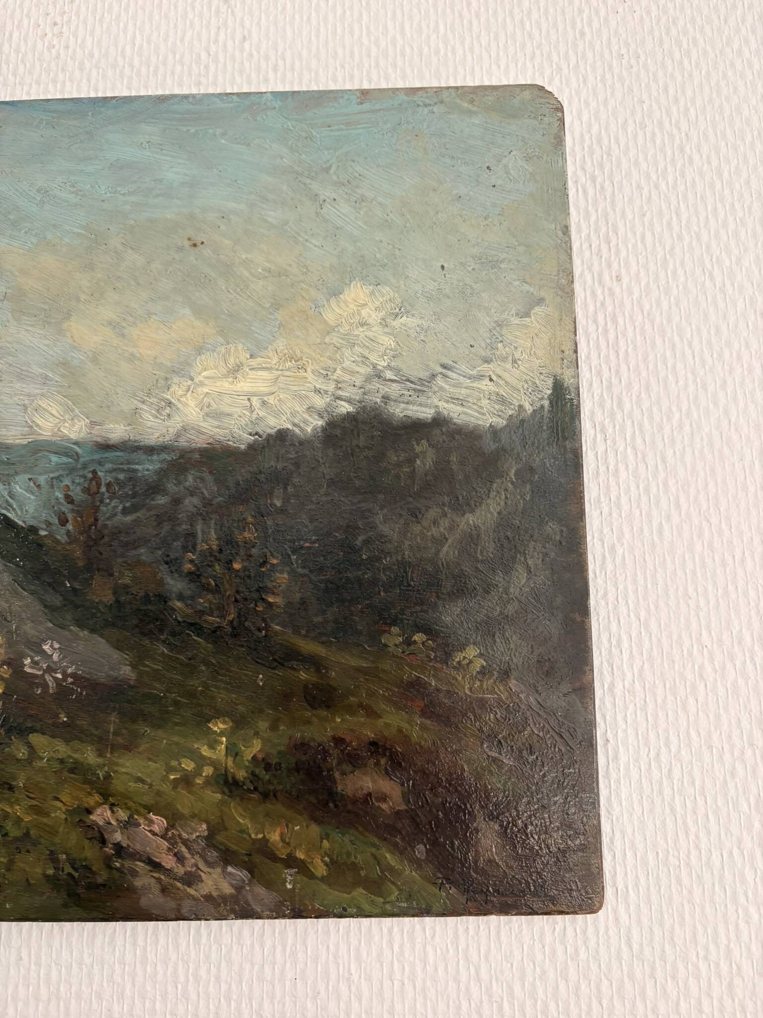 Old Oil Painting Wood Panel P Reynaud Post-Impressionism Landscape