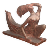 Terracotta Sculpture of a Slender Woman, Abstract Art Art Deco Style