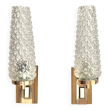 Pair of vintage wall sconces in molded glass and gilded brass