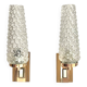 Pair of vintage wall sconces in molded glass and gilded brass