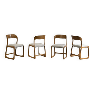 Set of 4 vintage Baumann sled chairs in ecru velvet