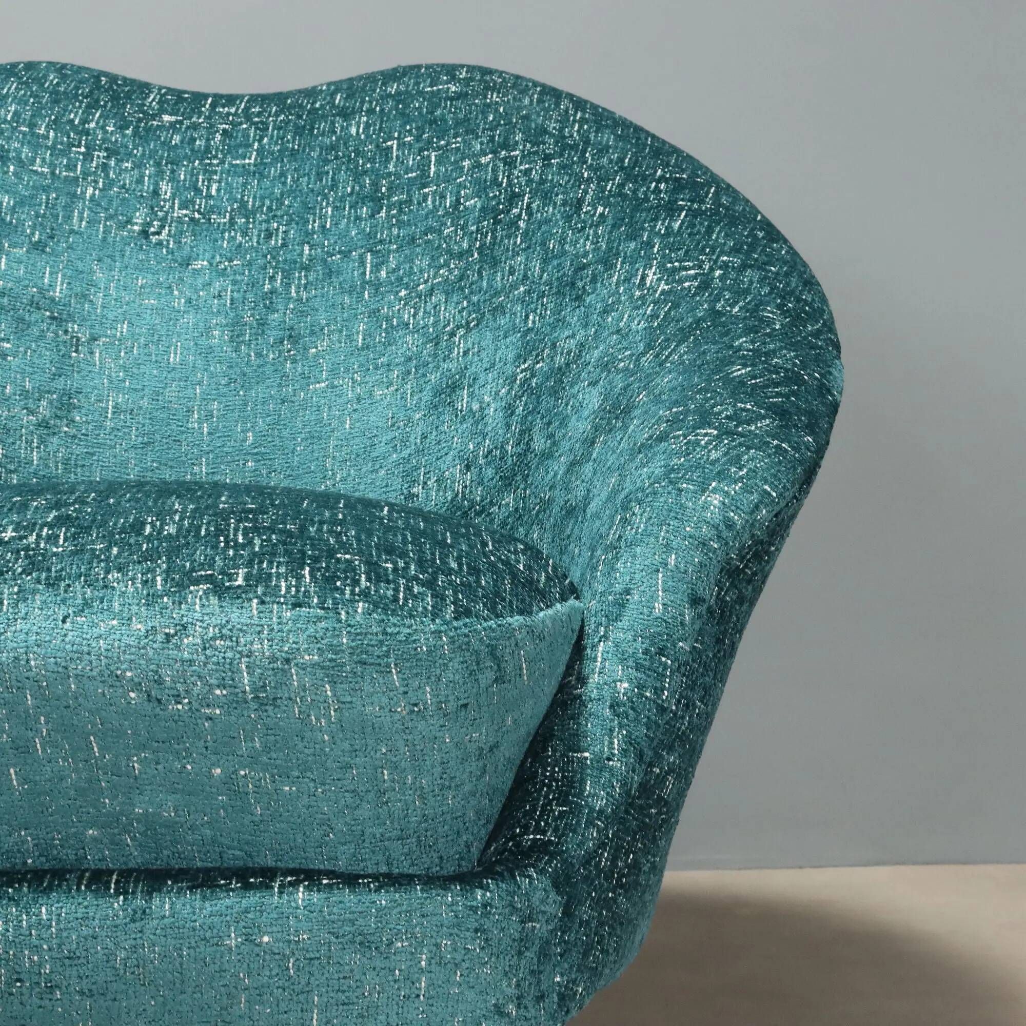 Pair of vintage armchairs in blue fabric and beech, Italy, 1950s