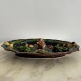 Plat en barbotine décor de coquillages et de lézard Palissy