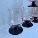 Set of 4 glasses with pink feet and black feet Art Deco 30s