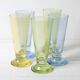Set of 5 Colorful Yellow, Green and Blue Water Tumblers / Turkey / 2000s