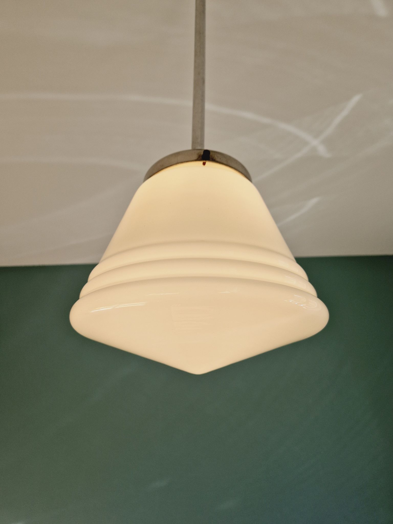 Art Deco pendant lamp in conical white opaline, 1920s-30s