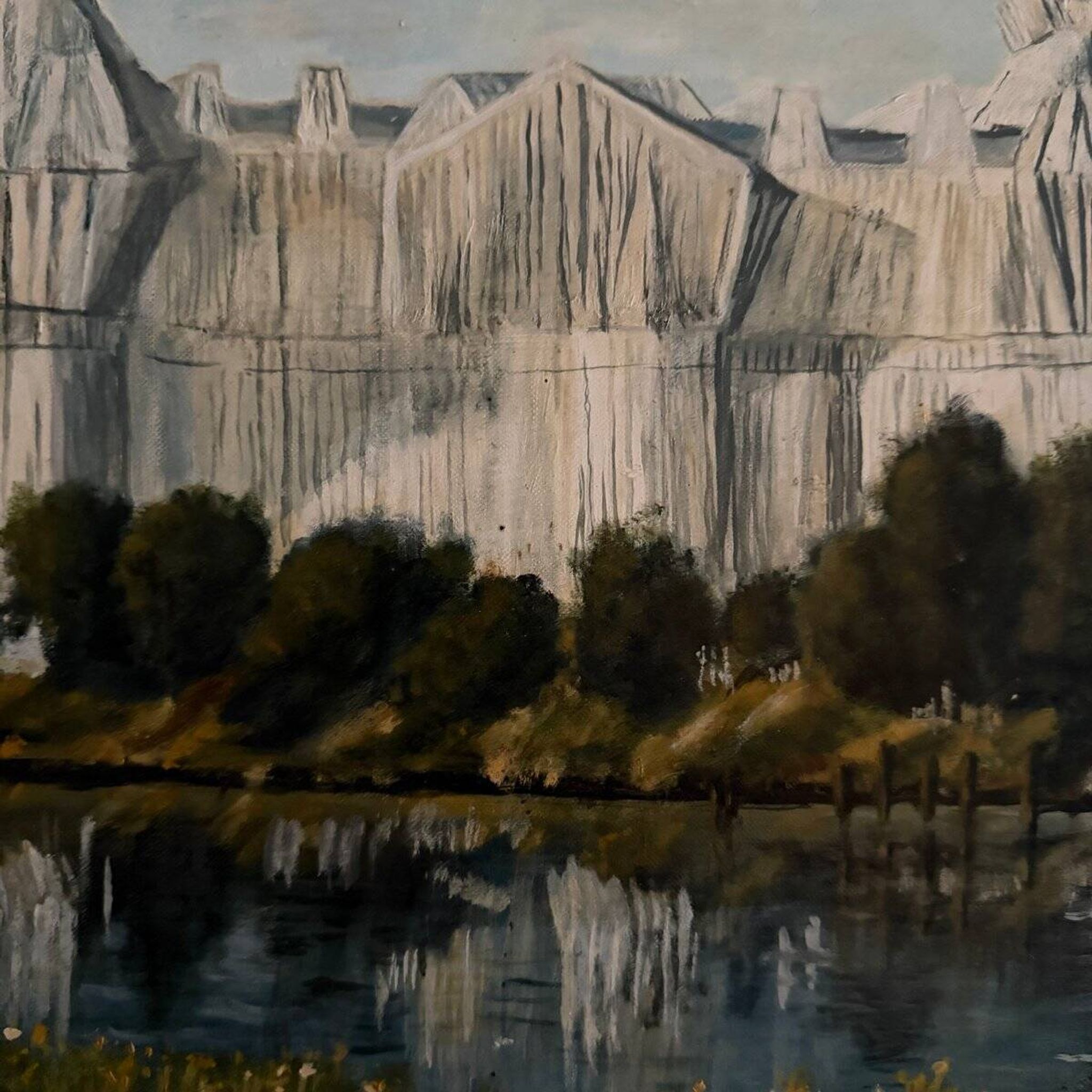 Huile sur toile encadrée Le Reichstag enveloppé à Berlin, 1995