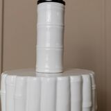 Tommaso Barbi white ceramic table lamp with bamboo-look texture, Italian 1970s Hollywood Regency