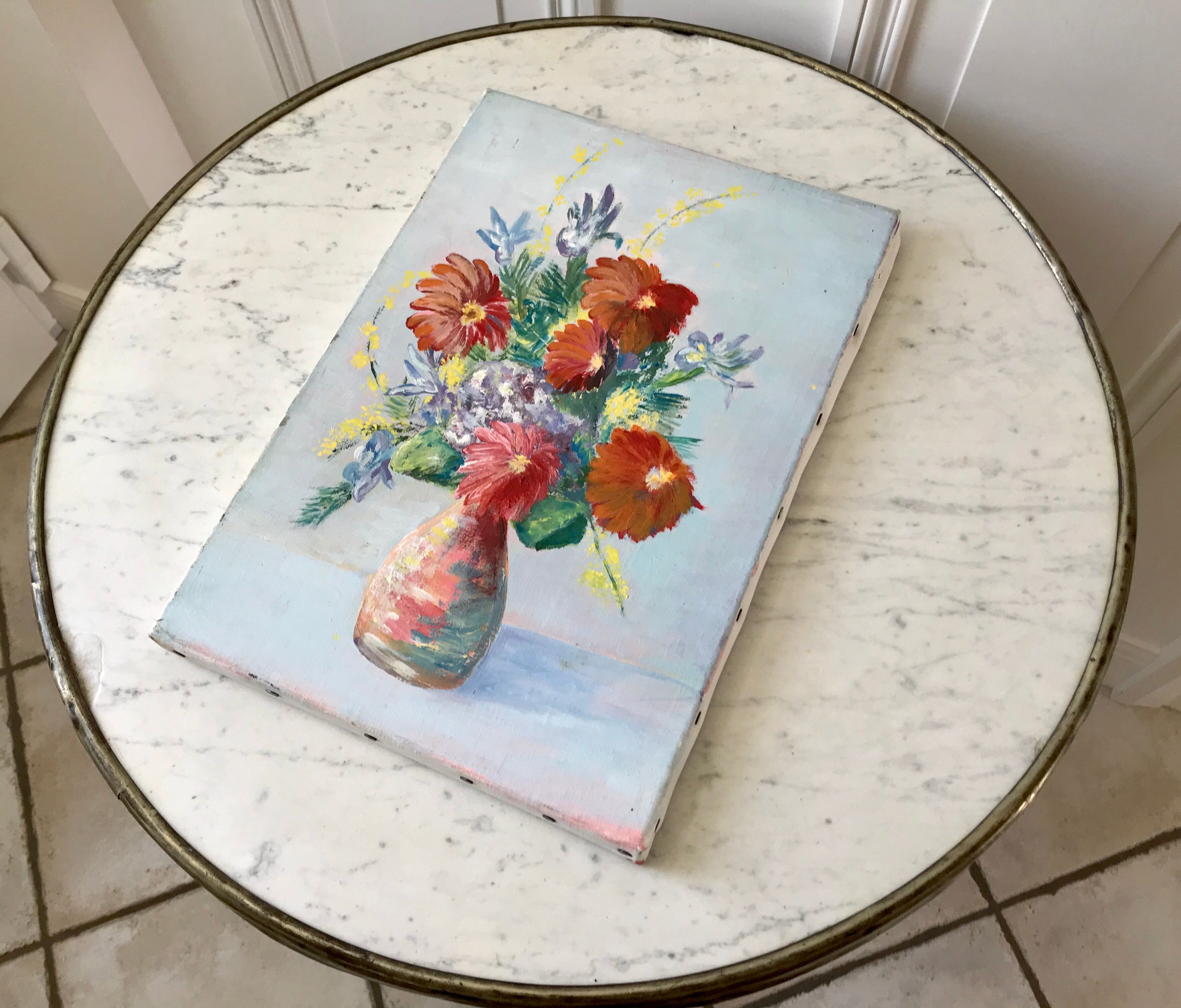 Old painting / oil on canvas bouquet of flowers