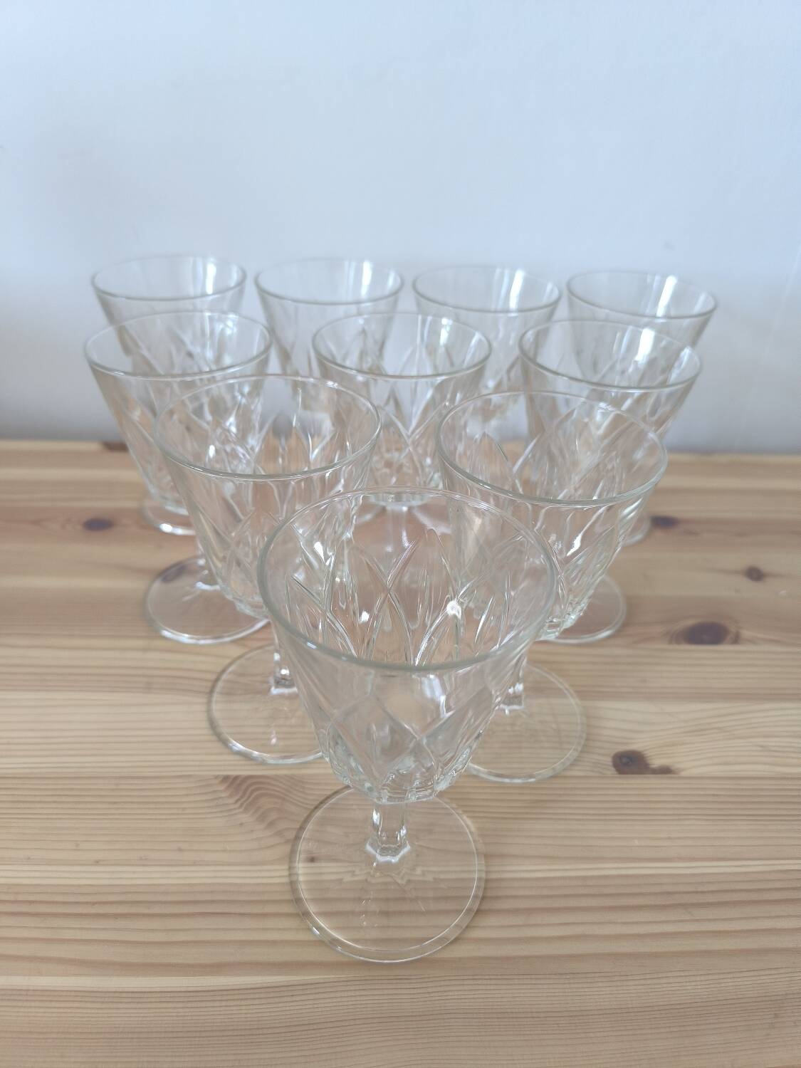 Set of 10 Chiseled Glass Wine Glasses from the 60s