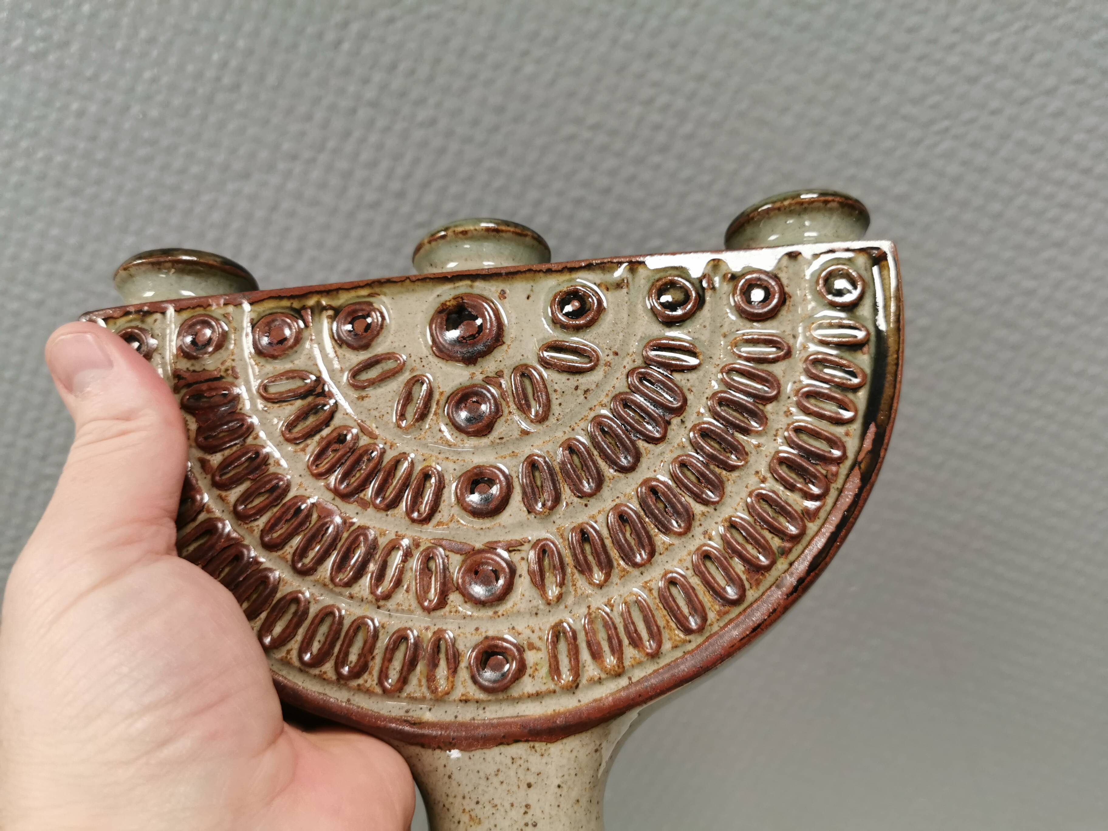 Three-armed ceramic candlestick. Denmark 1970s