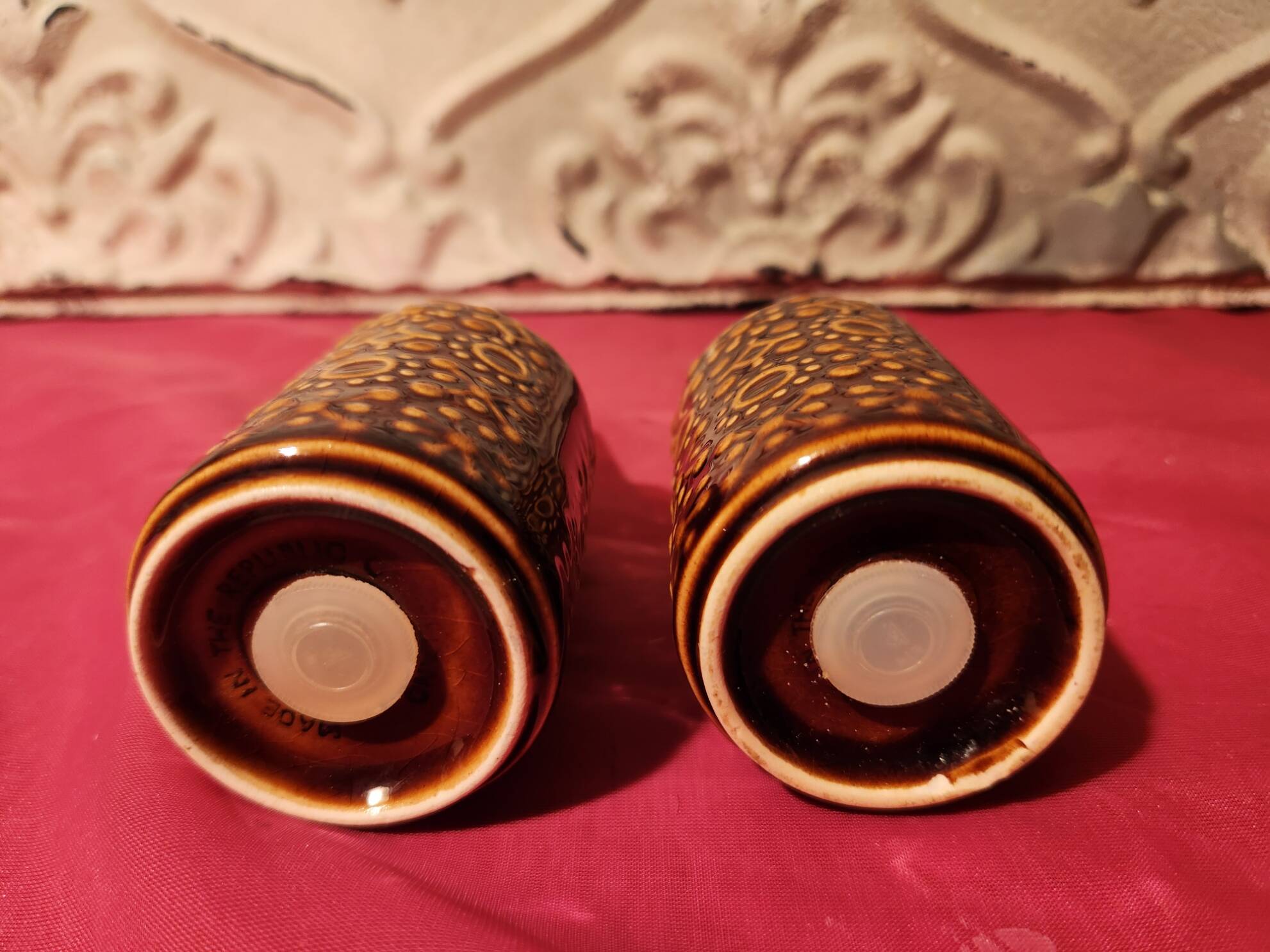 Set of ceramic condiments: salt, pepper, mustard, Connemara Celtic.