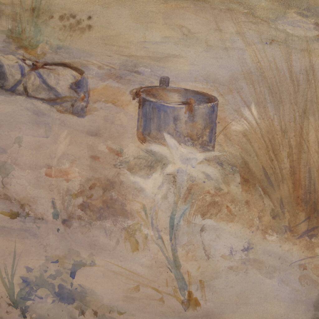 Italian painting signed watercolor from the 20th century