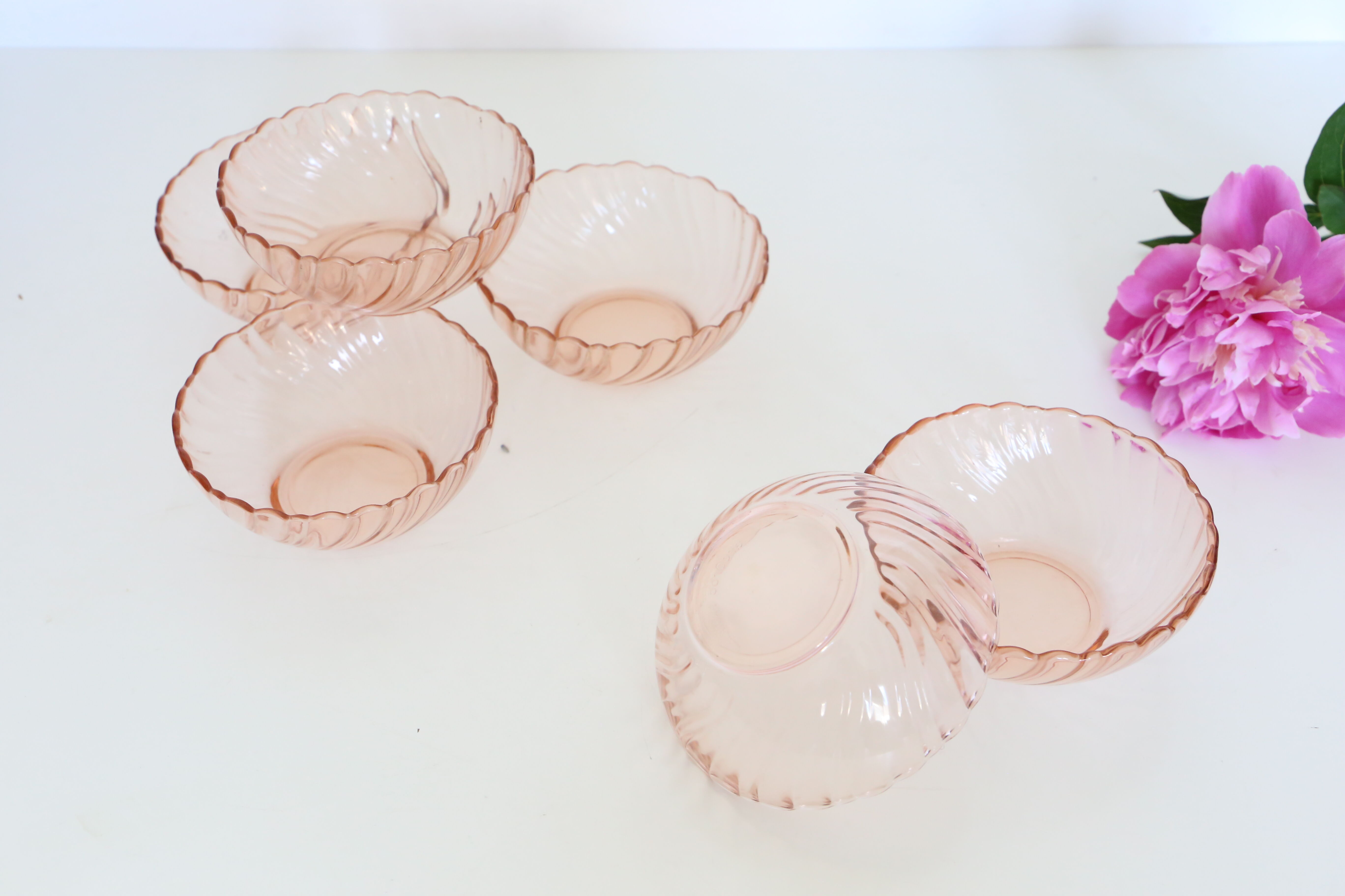 Rosaline pink glass bowls, arcoroc, lot of 6, vintage french, vintage