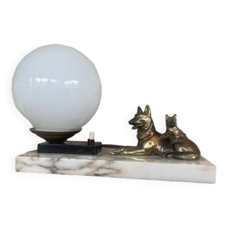 Ancienne lampe de table veilleuse globe opaline marbre