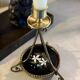 Pair of bronze candlesticks with pietra dura, marble marquetry, circa 1900.
