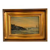 Antique signed sailing ship seascape oil painting