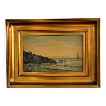 Antique signed sailing ship seascape oil painting