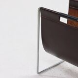 Brabantia Burgundy Saddle Leather & Chrome Magazine Rack 1970s