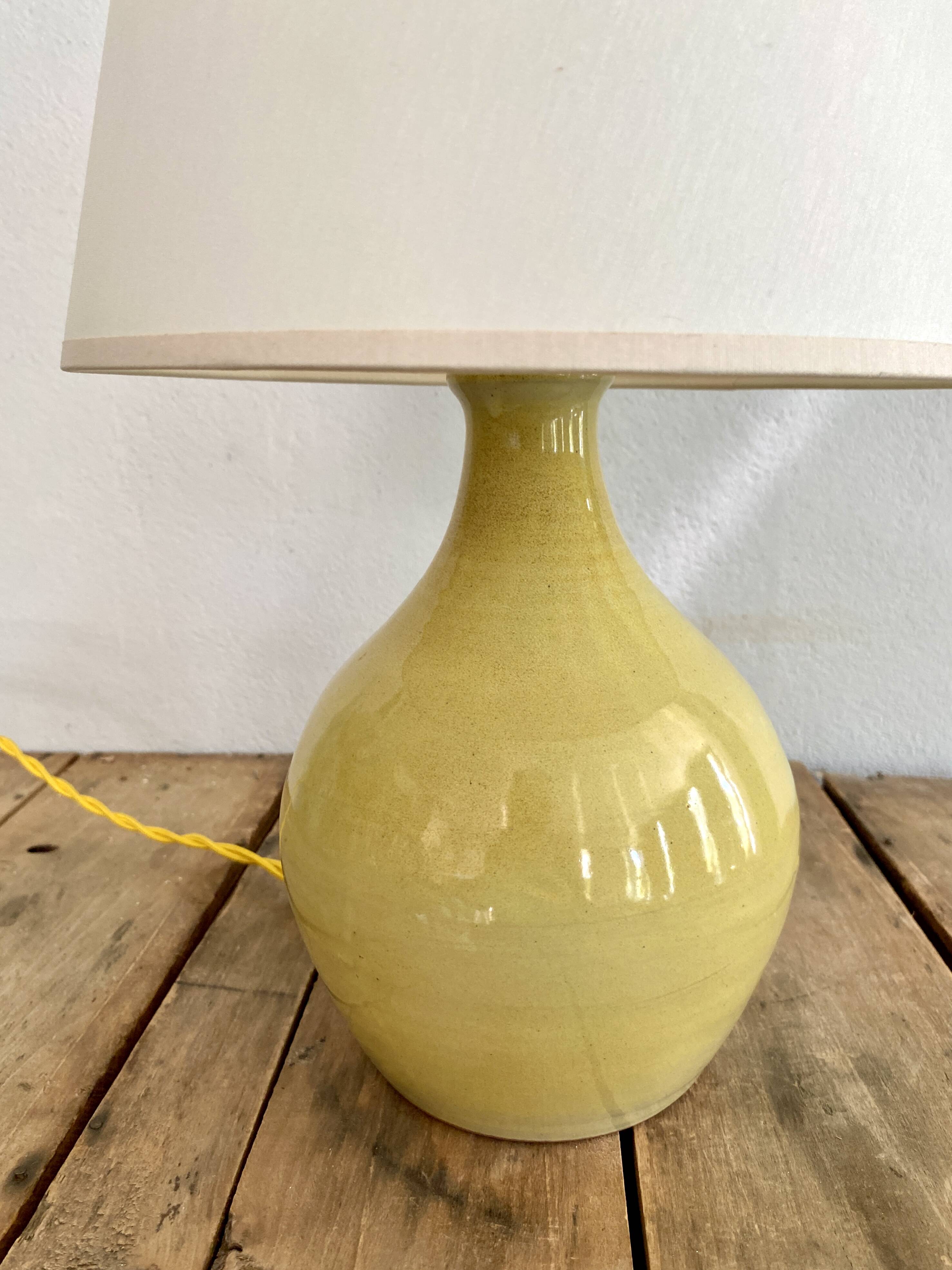 Lampe céramique, câble tressé neuf 2M, abat-jour tissu