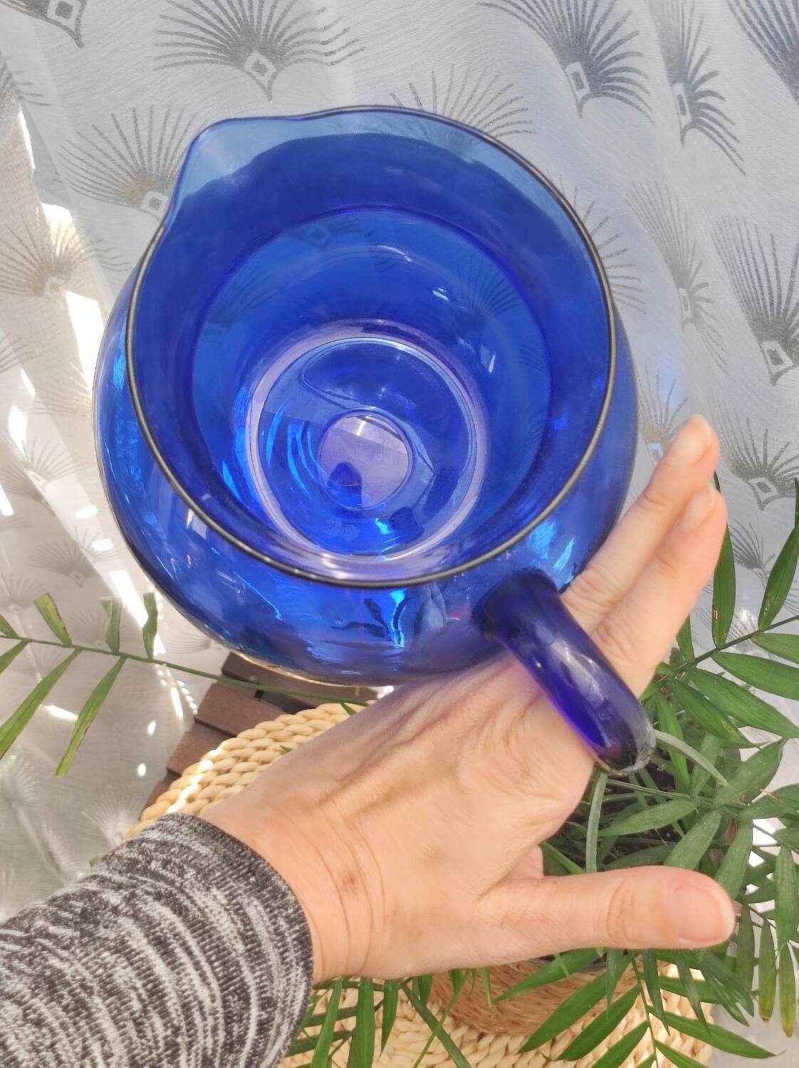 Vintage blue glass pitcher