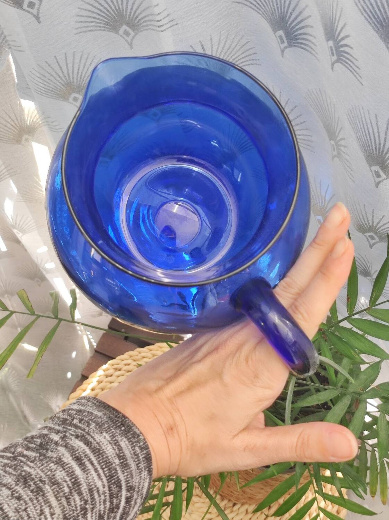 Vintage blue glass pitcher
