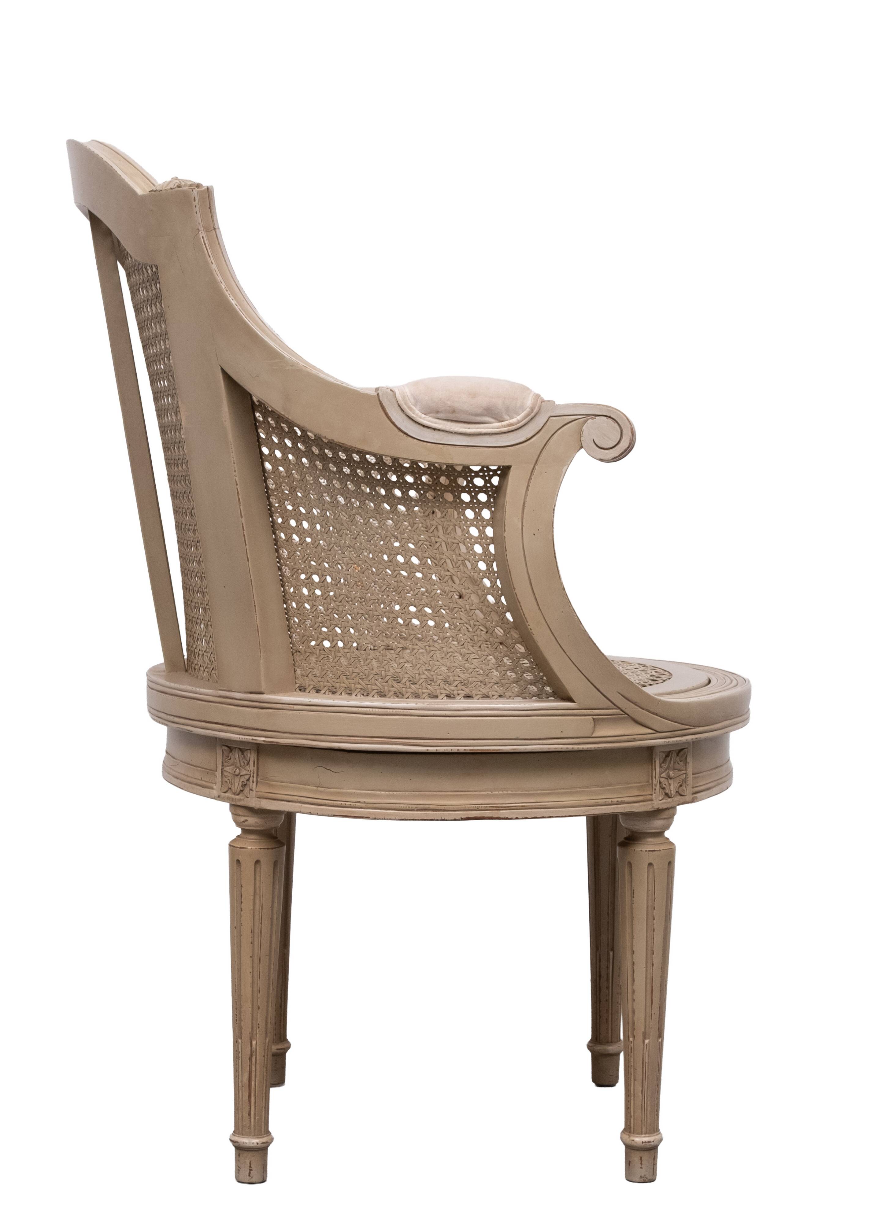 Louis XVI style barrel Cane Office desk chair rotatable