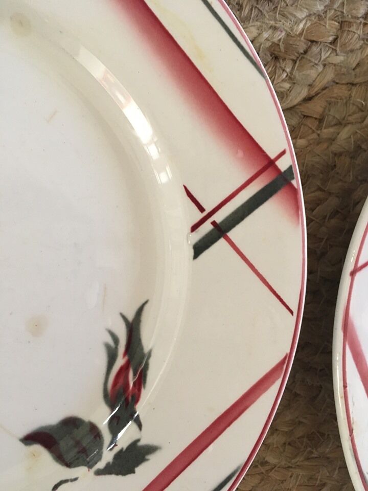 Flat plates with digoin roses sarreguemines