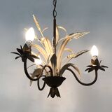 Vintage Maison Masca wheat ear chandelier in aged metal from the 70s