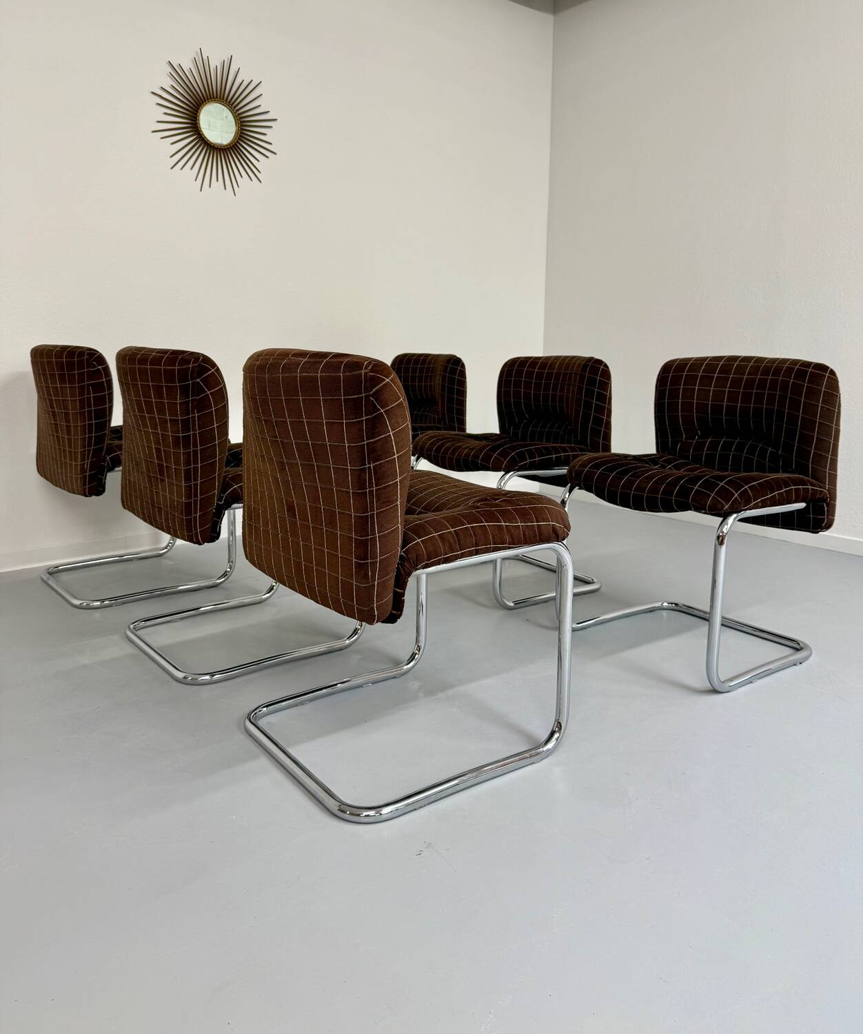 6 old tubular and velvet chairs Italian design from the 70s