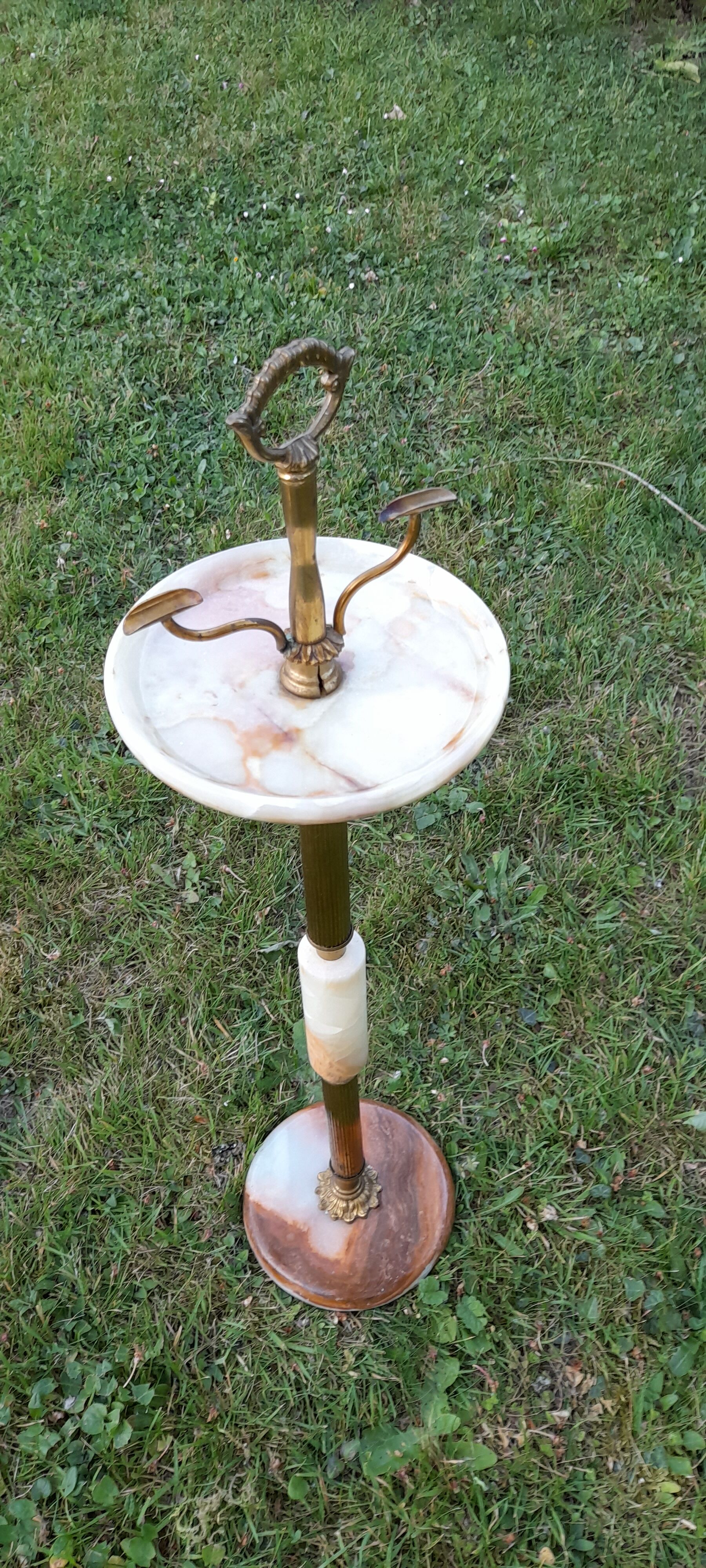 Standing ashtray and laying cigarettes, brass and marble, early XXth
