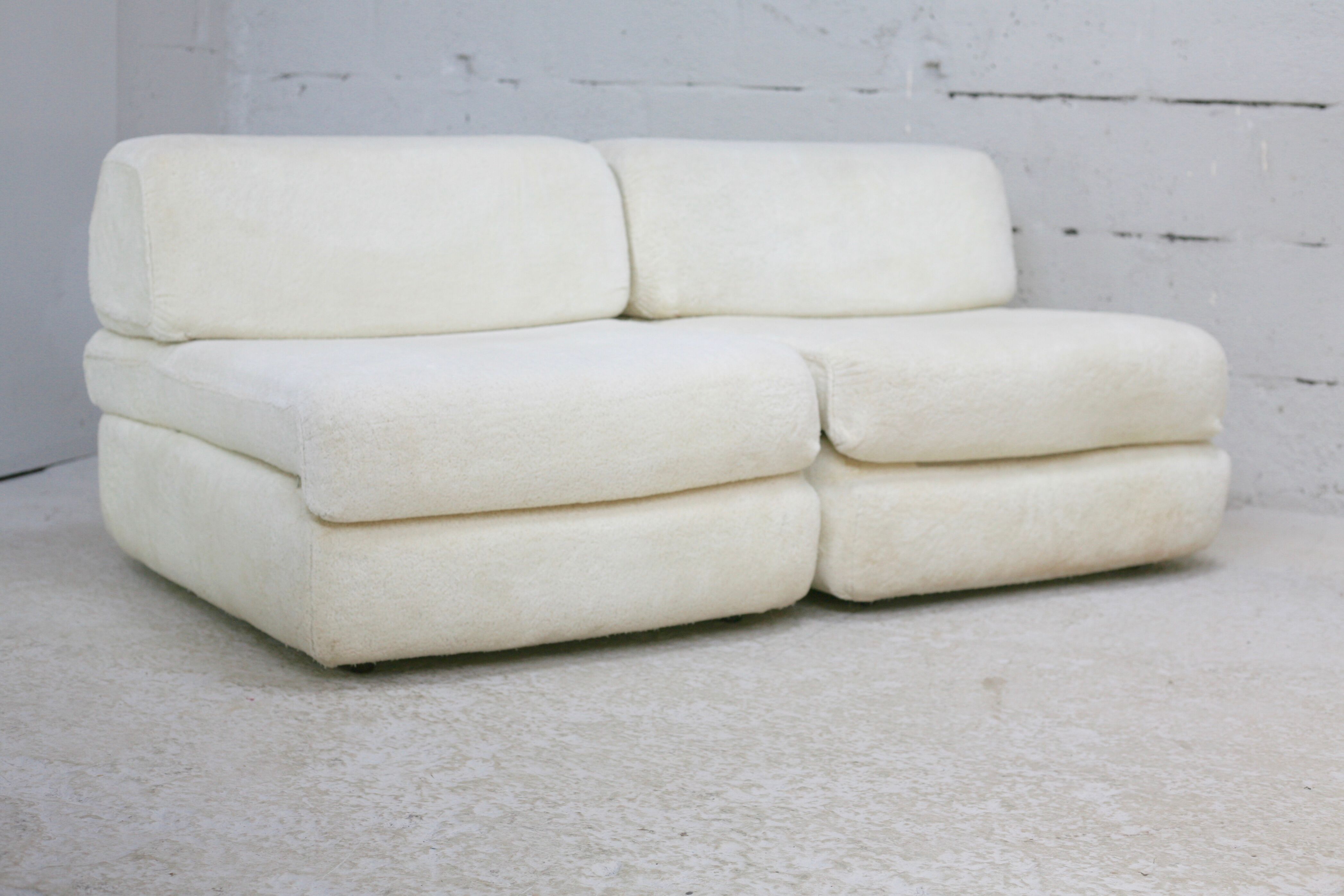 Sofa formed by 2 heaters. Foam, velvet "cream". Steiner. France, Circa 1970