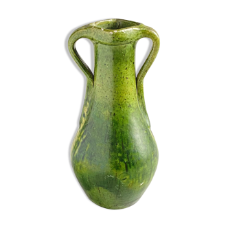Vase vintage en faïence vert à anses