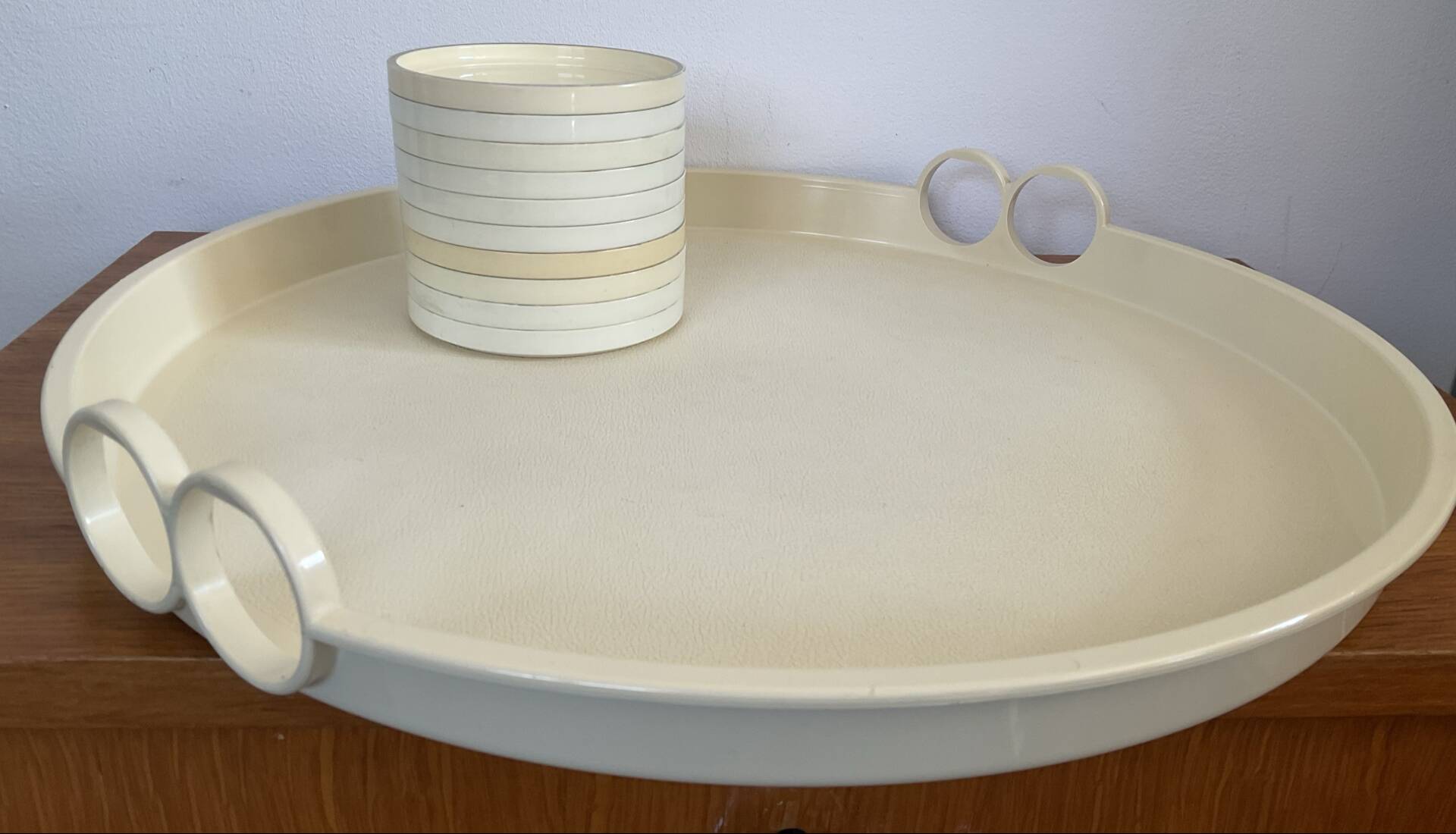 Emsa W. Germany serving tray set with 10 coasters from the 1970s.