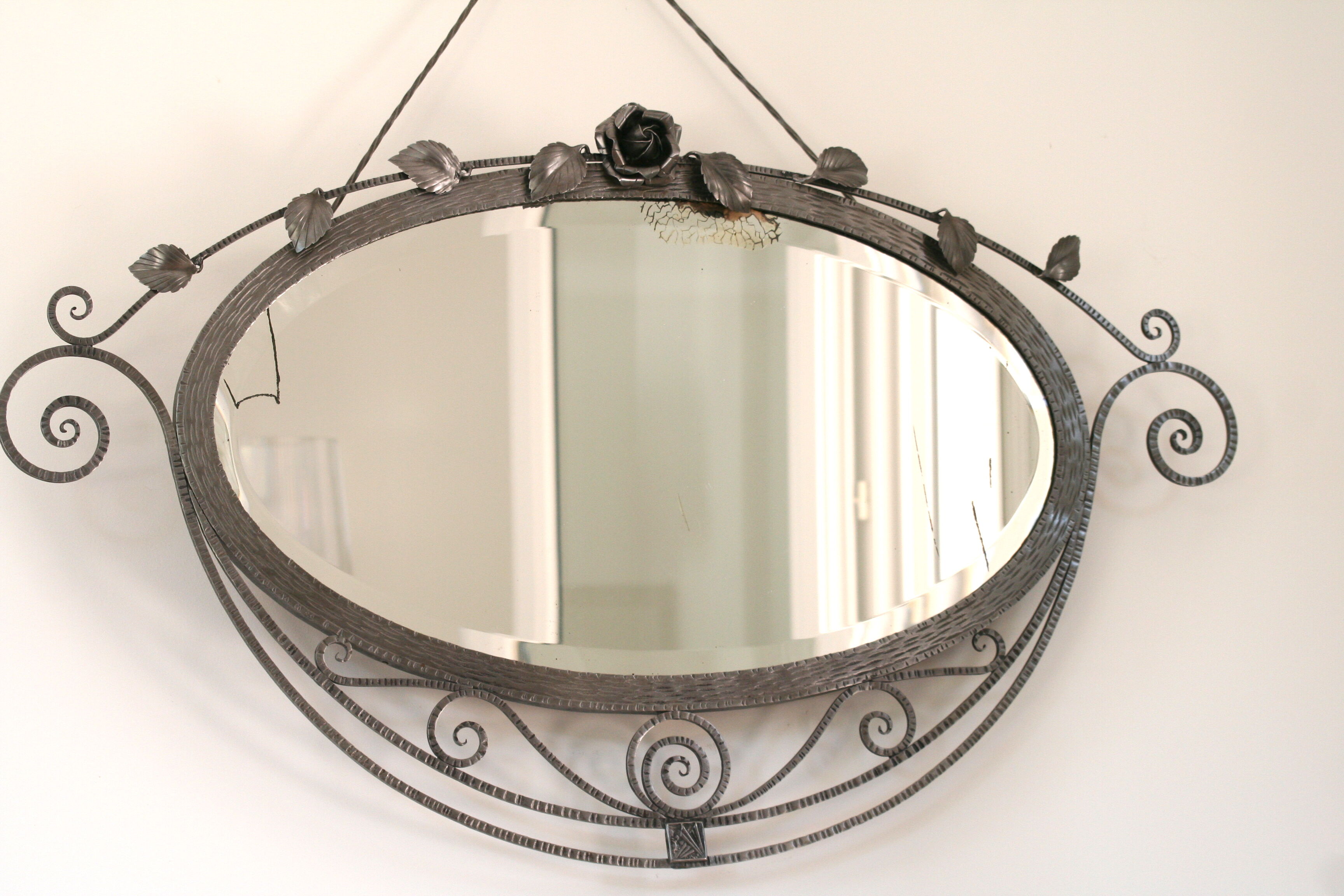 Beaten brushed wrought iron mirror