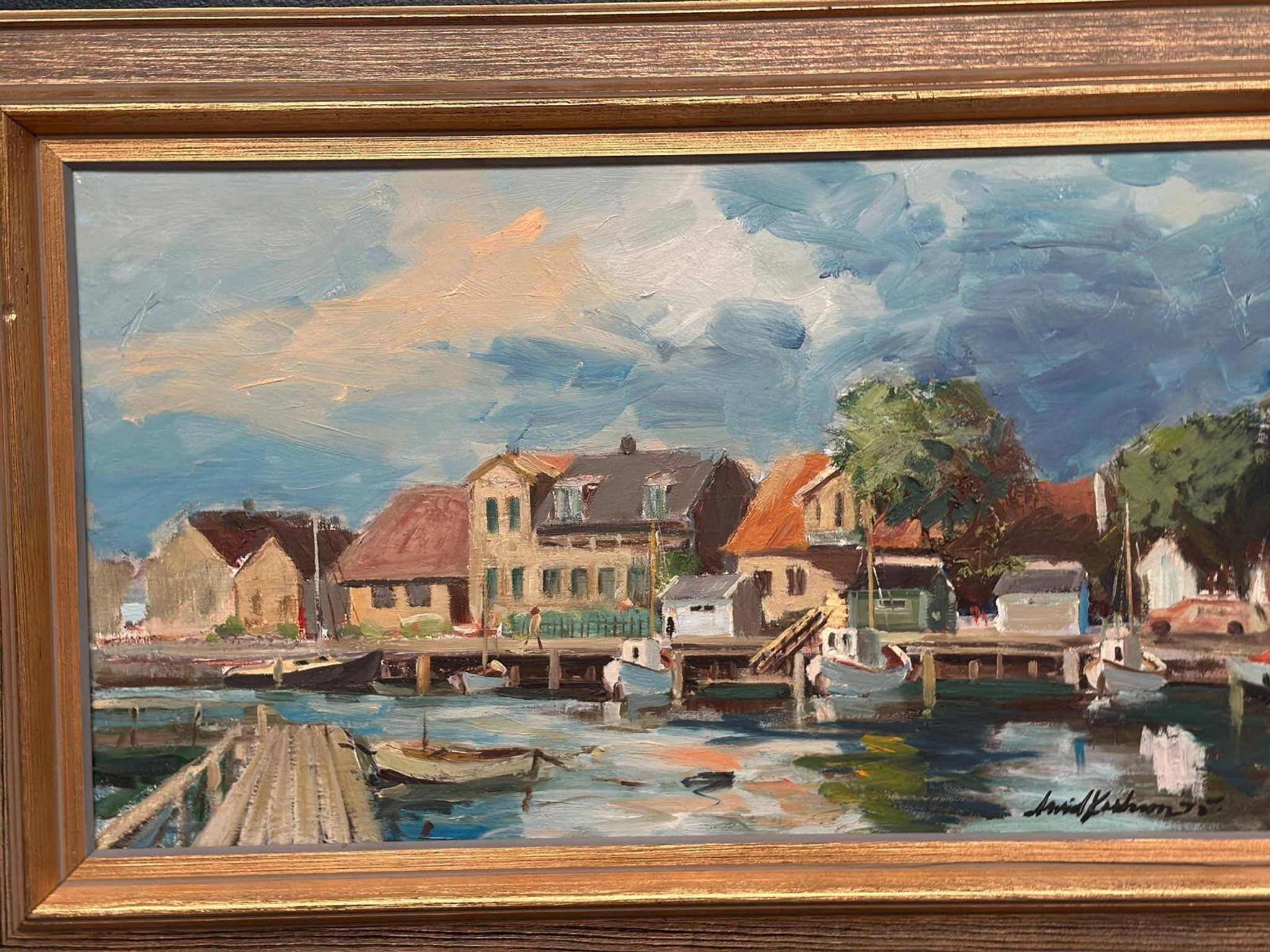 Original Swedish Oil On Canvas – “Helsingborg” By Arvid Karlsson – Dated 1975 – Vintage & Framed – 75 × 49 Cm (29.5" × 19.3")