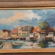Original Swedish Oil On Canvas – “Helsingborg” By Arvid Karlsson – Dated 1975 – Vintage & Framed – 75 × 49 Cm (29.5" × 19.3")