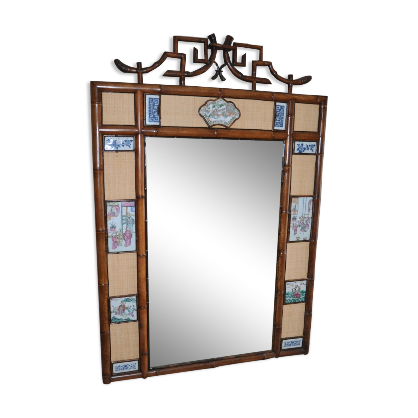 Chinese bamboo and ceramic mirror 120x175cm