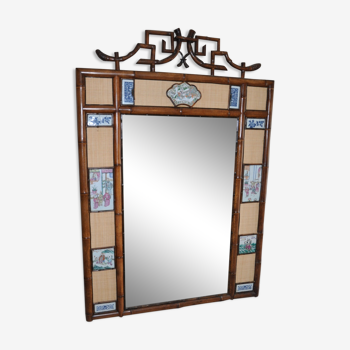 Miroir bambou et céramique chinoise 120x175cm