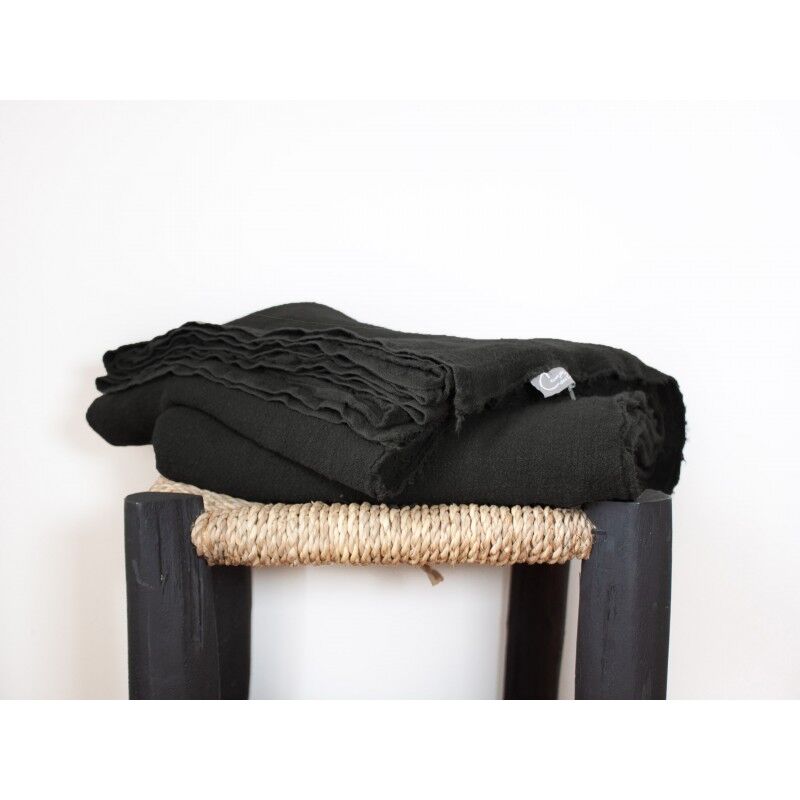 Black raw linen tablecloth