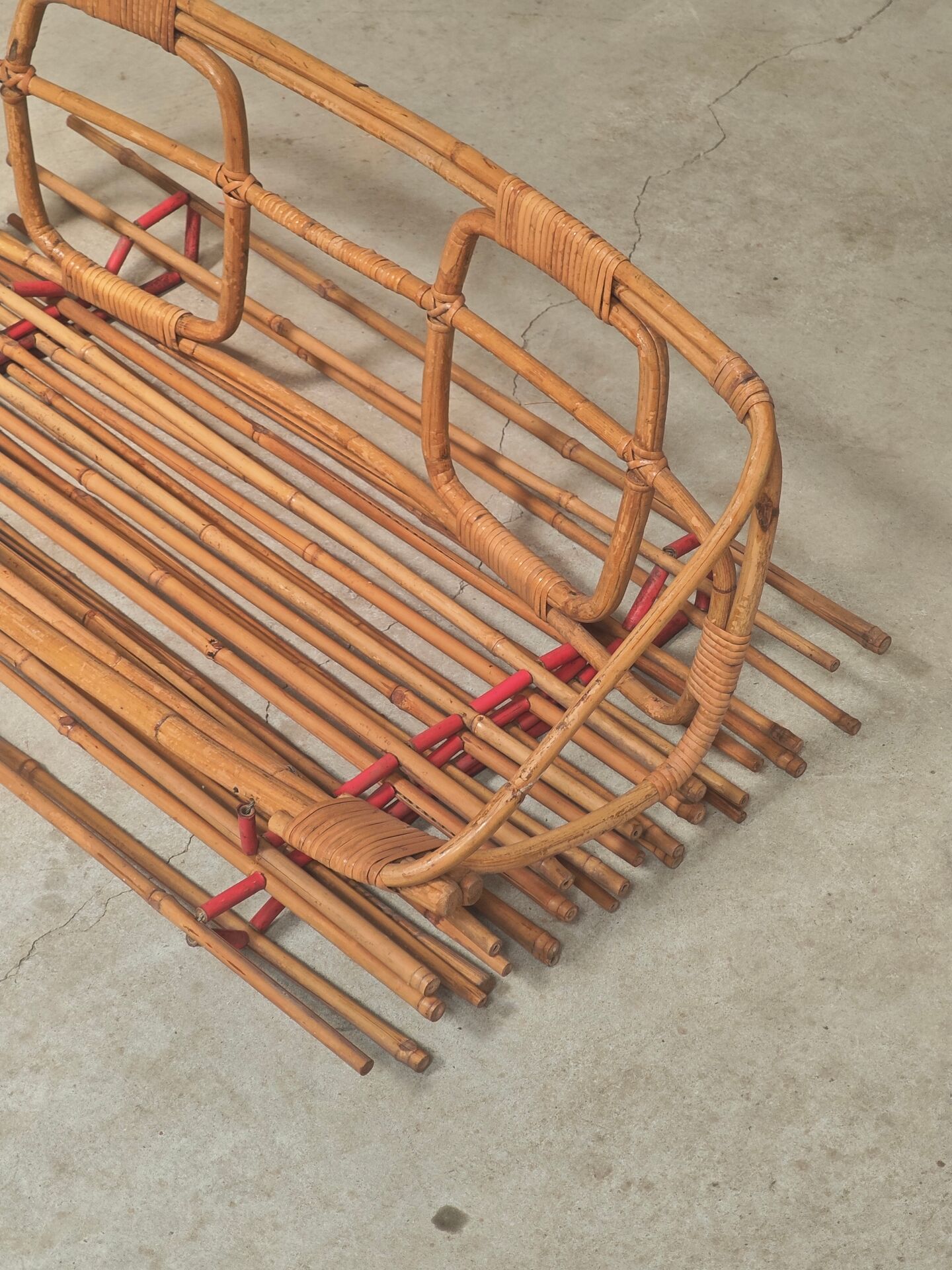 Wall-mounted coat rack in rattan, Czechoslovakia 1960