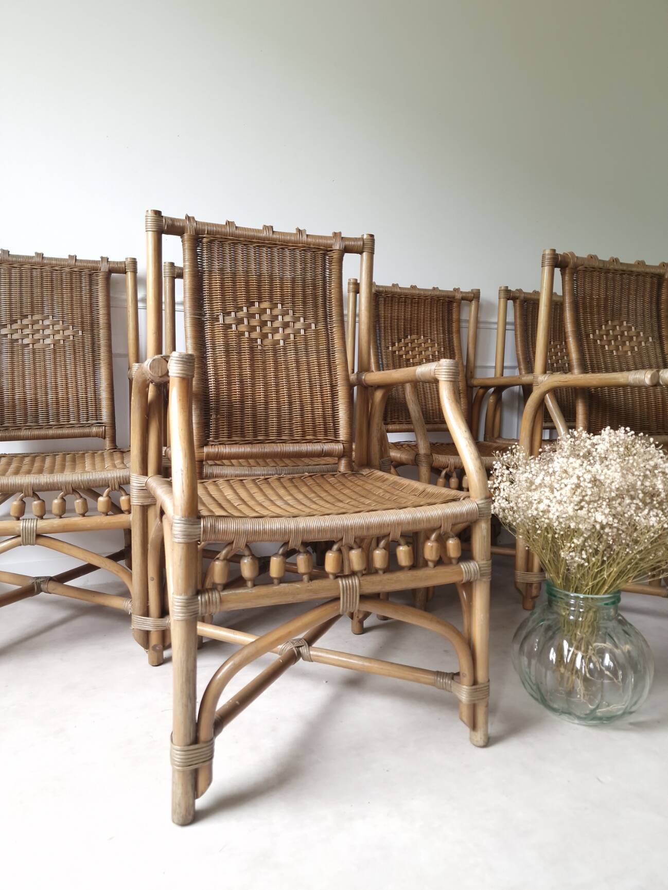 Set of 6 wicker armchairs