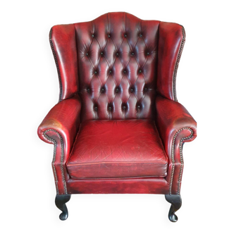 Red Chesterfield armchair in buttoned leather, 1950s
