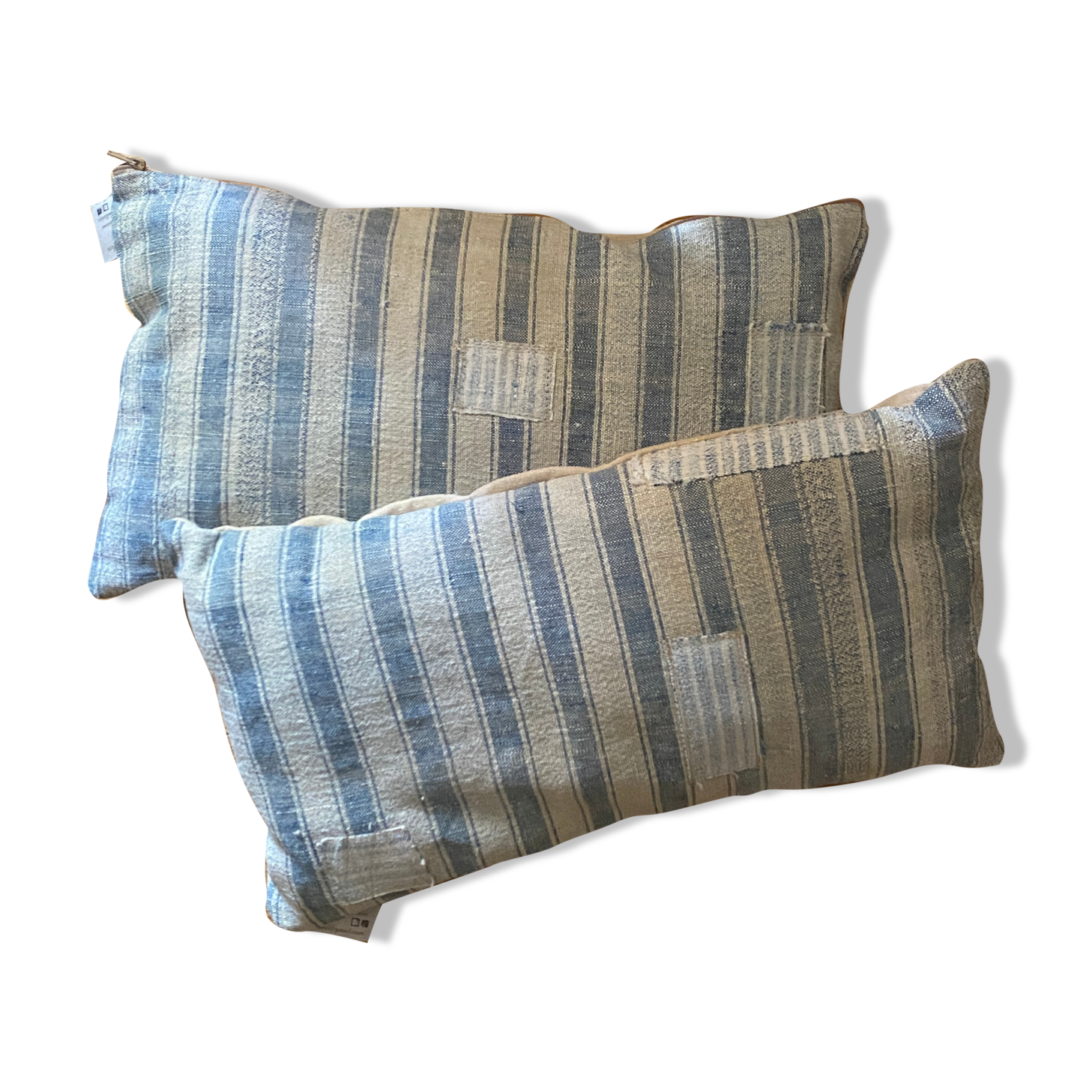 Pair of antique kilim style canvas cushions woven, patched and hand embroidered
