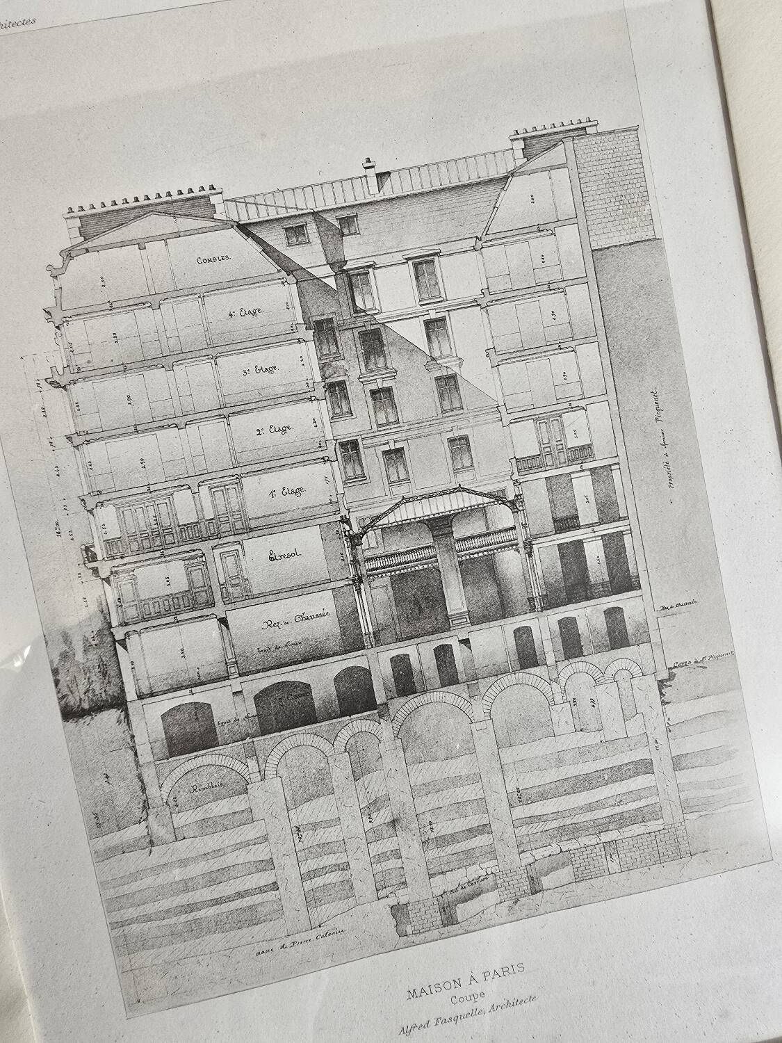 2 architect's plates under glass 1900