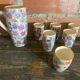 Orangeade Service VALLAURIS Ceramic Flowers Pitcher + 6 Vinta Glasses