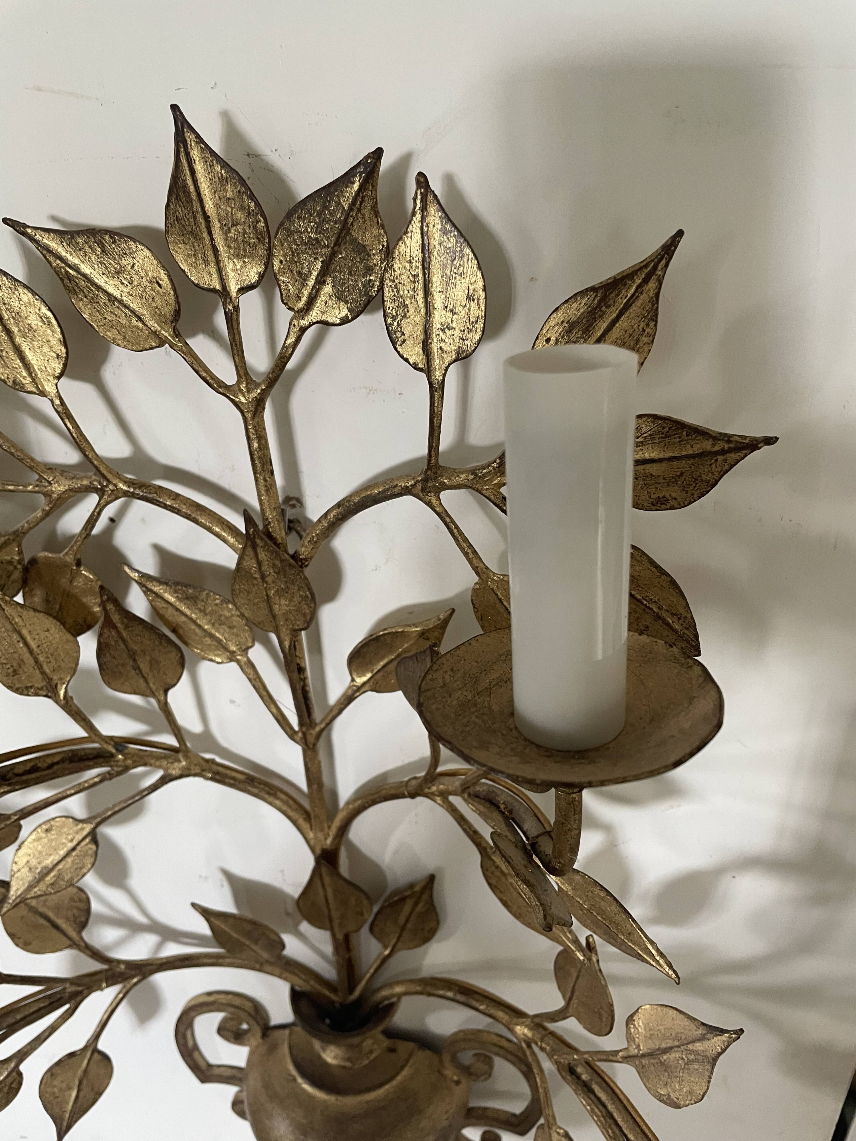 Pair of golden foliage wall lights circa 1960